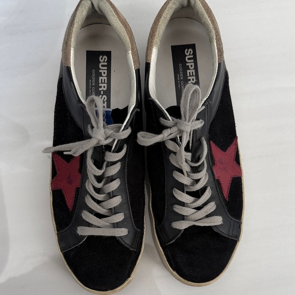 Golden Goose Other - Golden Goose Black Suede Sneakers with Burgundy Star
